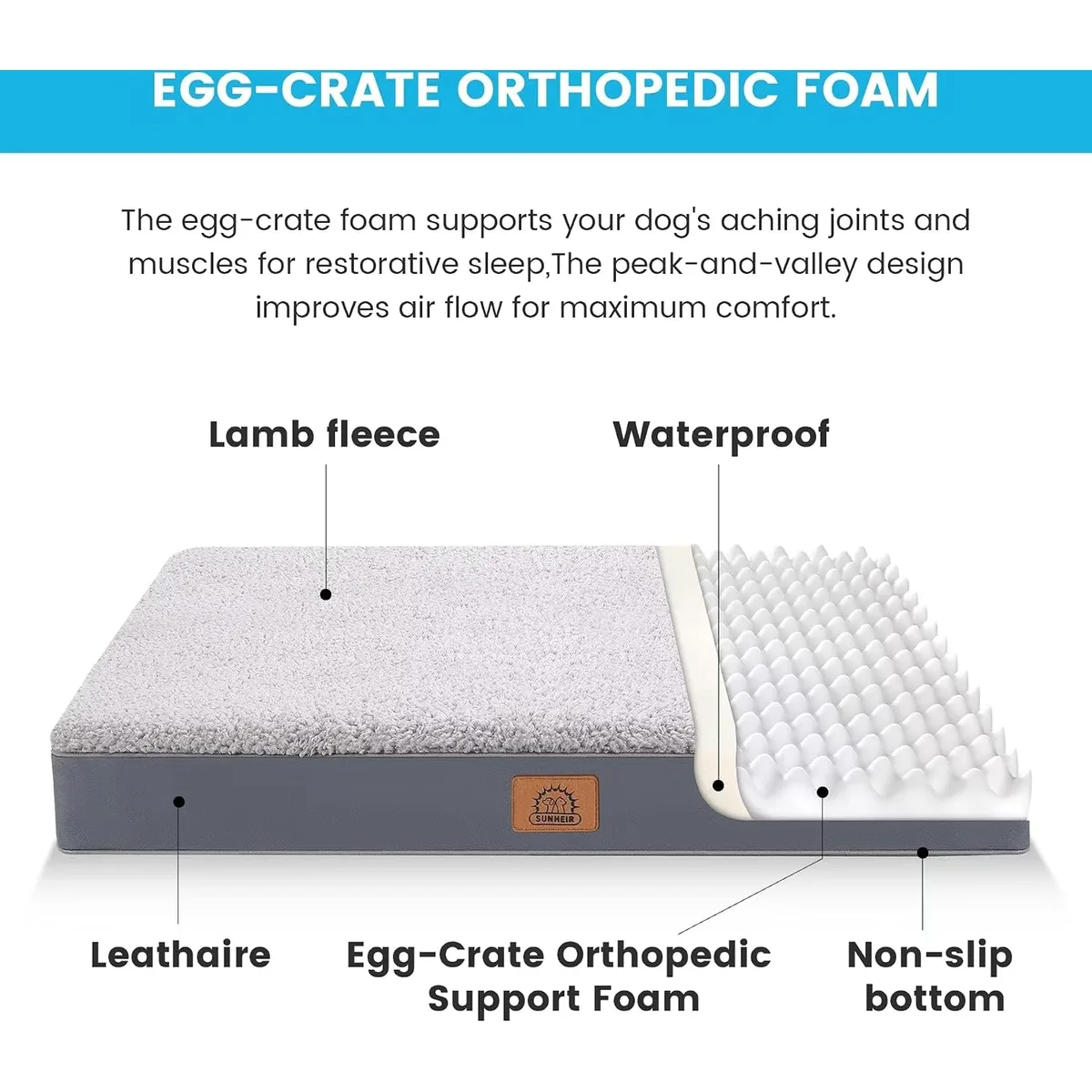 Sunheir Washable Orthopedic Large Dog Bed with Removable Cover, Pet Bed Mat — image 2