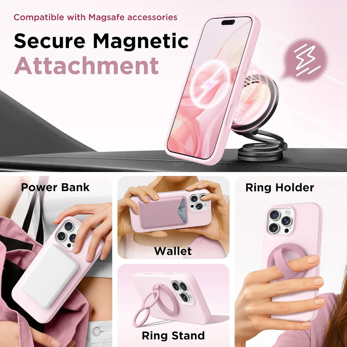 GolbinBox Magnetic for iPhone 16 Pro Case, Silicone Cover, Chalk Pink — image 4