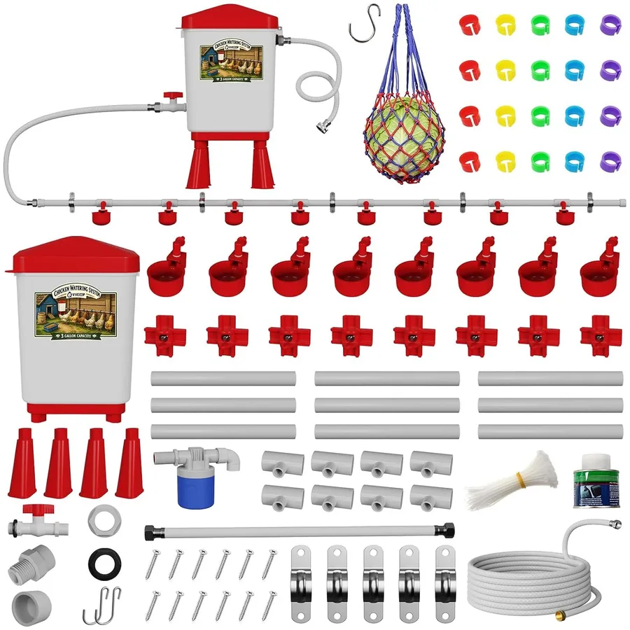 Chicken Watering System, Complete Set Pipeline With 3 Gallon Bucket