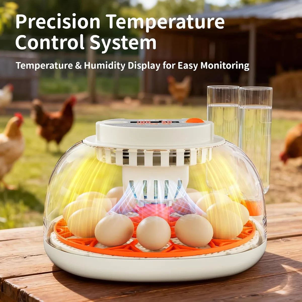 APDOE Egg Incubators for Hatching Eggs, Temperature and Humidity Control, Automatic Egg Turning, Egg Candler, External Water Bottle, Air Vent, for Chicken, Duck & Quail Eggs, 12 Eggs — image 2