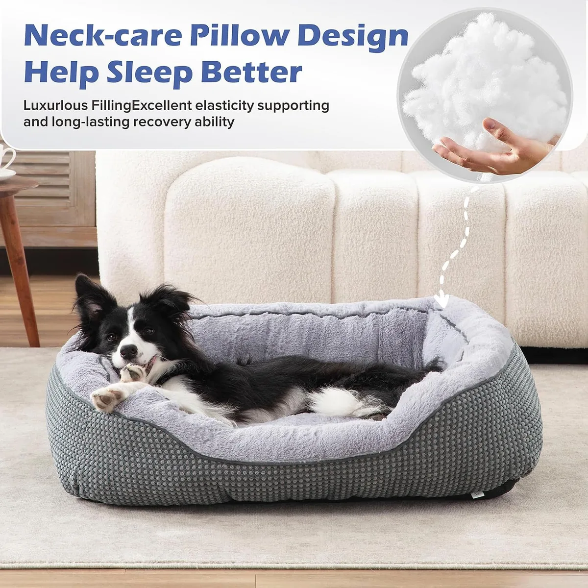 INVENHO Medium Dog Beds for Medium Dogs Washable, Rectangle Dog Bed Medium Size Dog, Orthopedic Dog Bed, Warming Soft Calming Sleeping Puppy Bed Durable Pet Bed with Anti-Slip Bottom M(30"x24"x9") — image 3