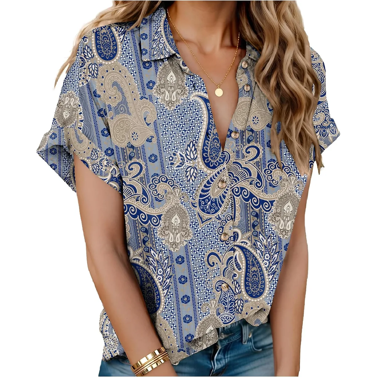 HOTOUCH Linen Shirts for Women Button Down Short Sleeve Tops Cotton Blouses Collared Button-up Beach Vacation Outfits — image 7
