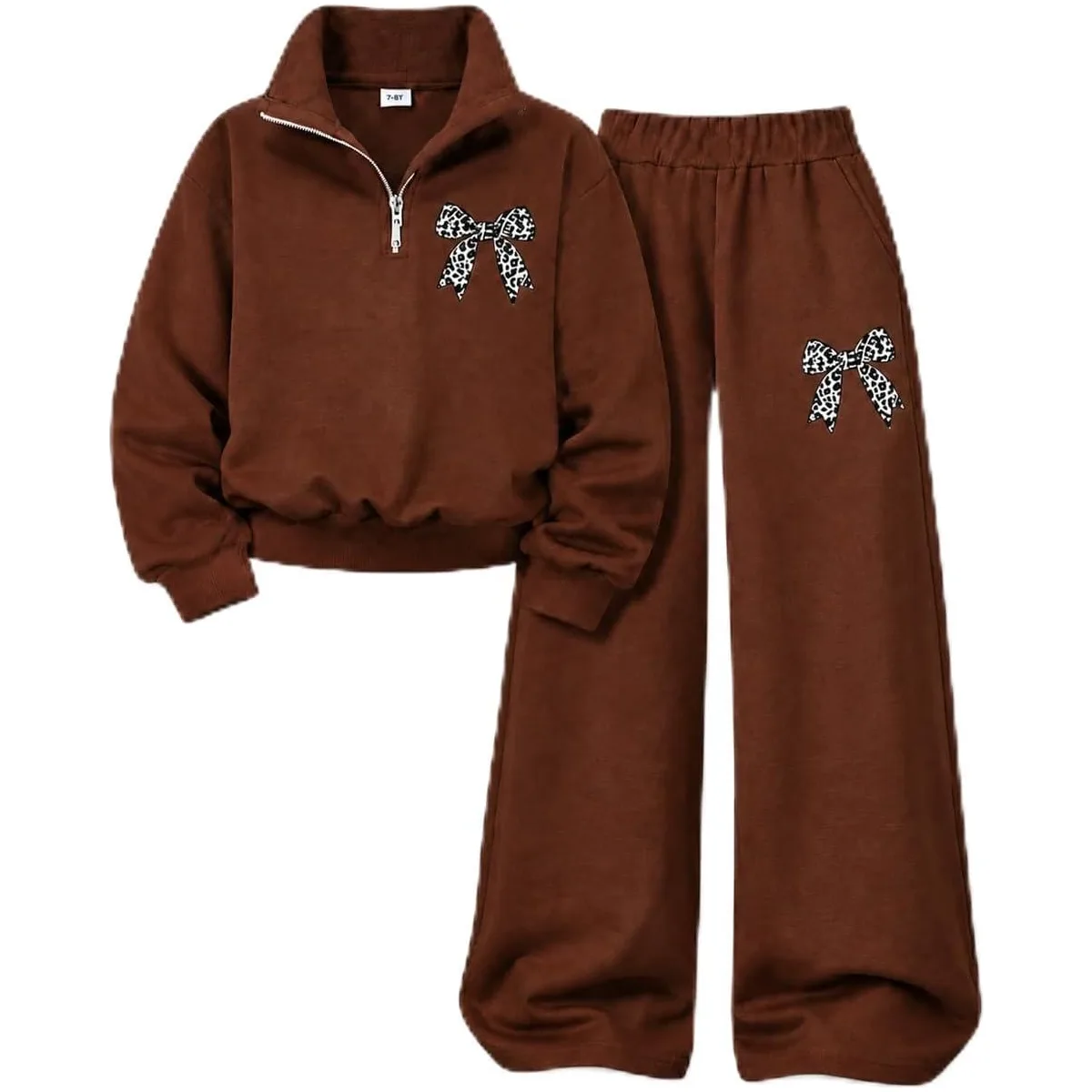 Tween Girls Clothes Long Sleeve BowBow Zip-Up Sweatshirt + Wide Leg Pants 2 Piece Outfit Set, Size 7-16Years — image 8