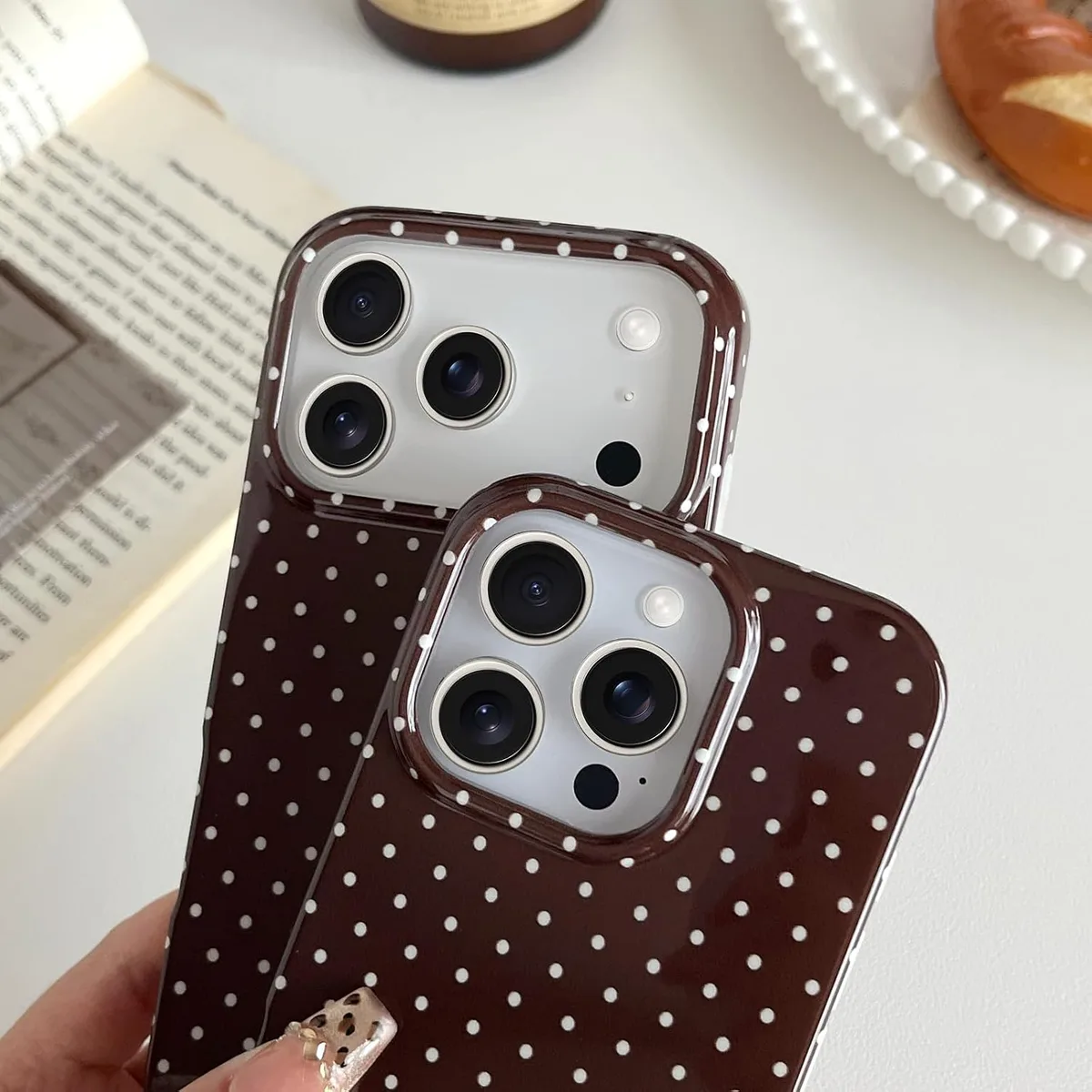 Yeddabox for iPhone 17 Pro Max Case Cute Polka Dot Phone Case Soft TPU Slim Shockproof Phone Cover for Women Girls, Brown — image 3