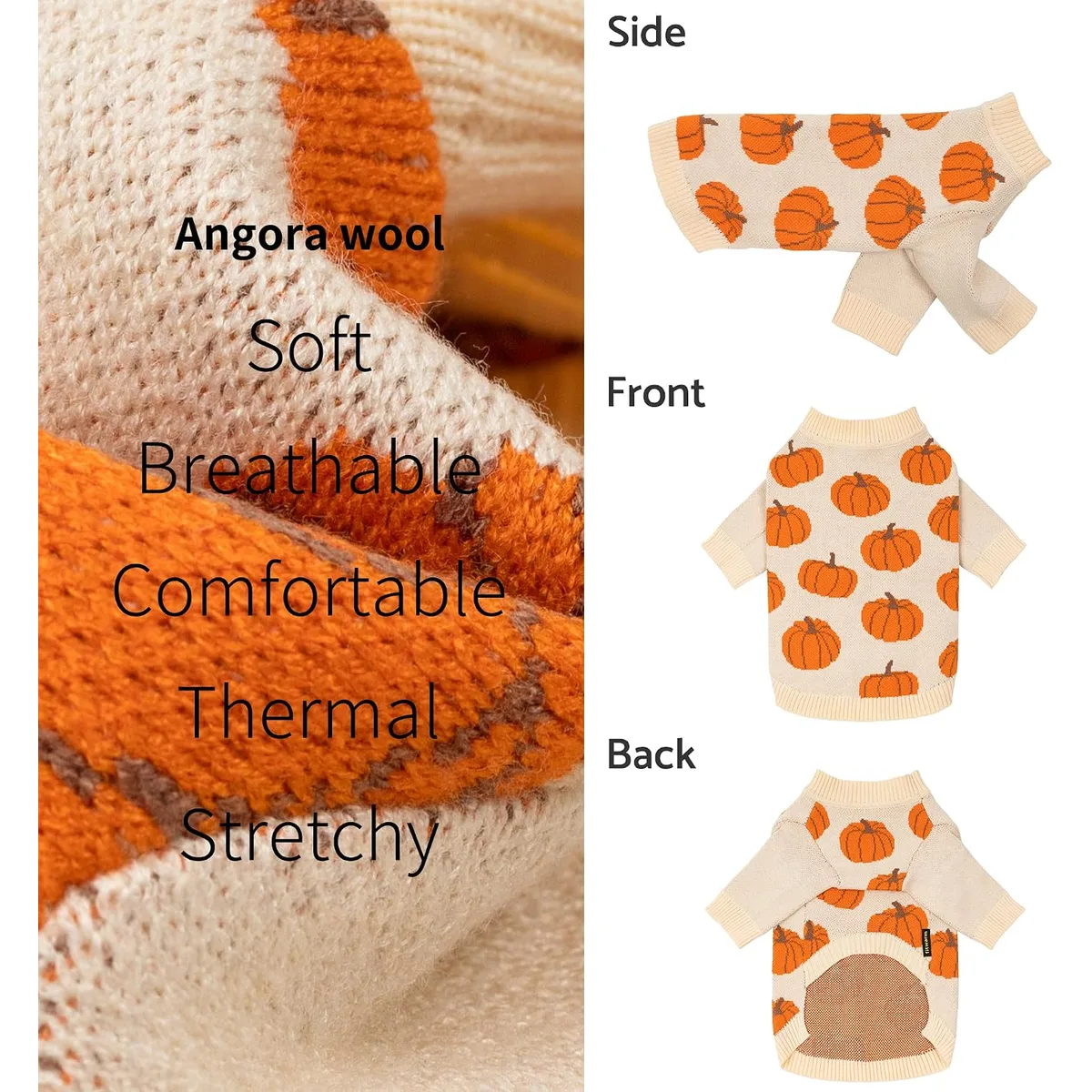 Fitwarm Pumpkin Dog Sweater, Thanksgiving Outfit for Small Dogs Boy Girl, Pet Outfit, Orange, Beige, Medium — image 5