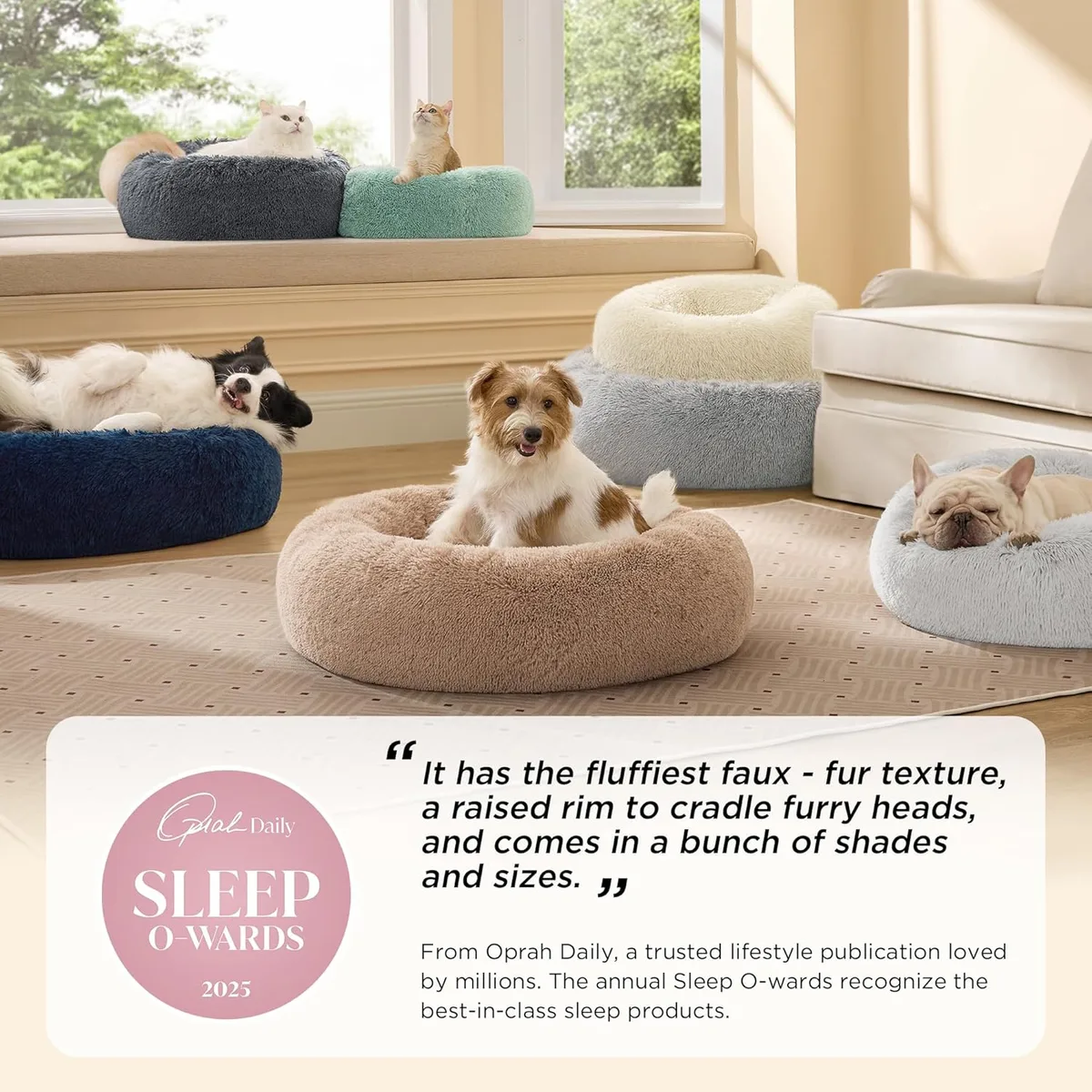 Bedsure Calming Dog Bed Medium Size Dog Donut Washable Pet Bed,30ins Camel — image 2