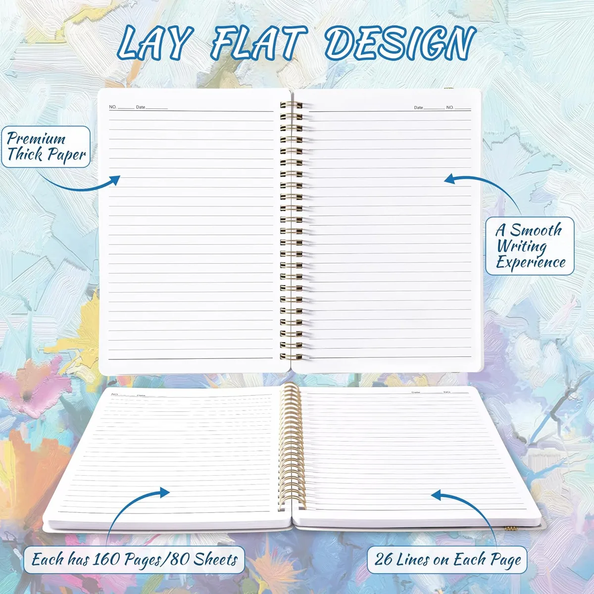 Spiral Notebook - 3 Pack A5 Ruled Journal Notebook, 8.3'' × 6'', 3 × 160 Pages, Journal for Women, College Ruled Notebook, Spiral Notebook with Back Pocket, Great Notebooks for School, Home & Office — image 3