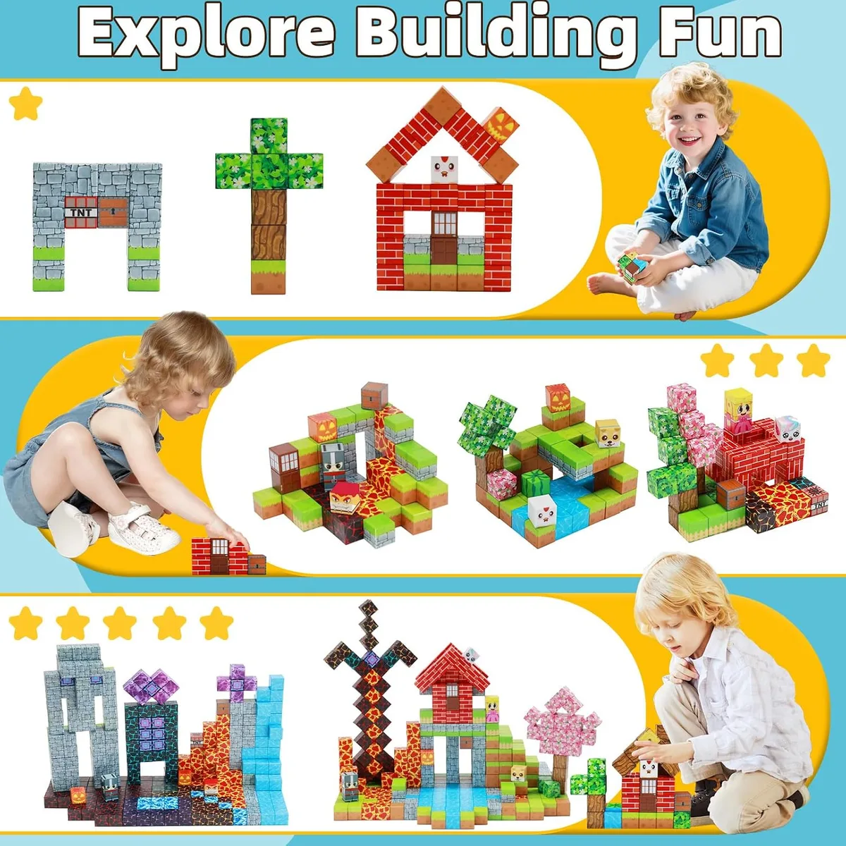 EchoPlan 150PCS Magnetic Blocks, Magnetic Building Blocks for Boys Girls — image 5