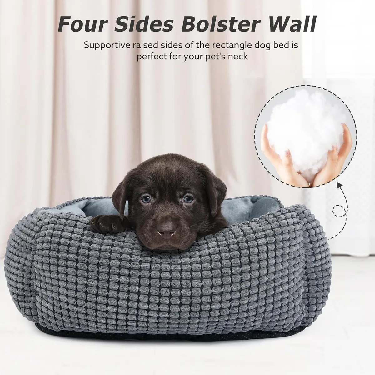 MIXJOY Dog Bed for Large Medium Small Dogs, Rectangle Washable Sleeping Puppy Bed, Soft Calming Cat Beds for Indoor Cats, Orthopedic Pet Sofa Bed, Anti-Slip Bottom with Multiple Size 20'', Grey — image 9