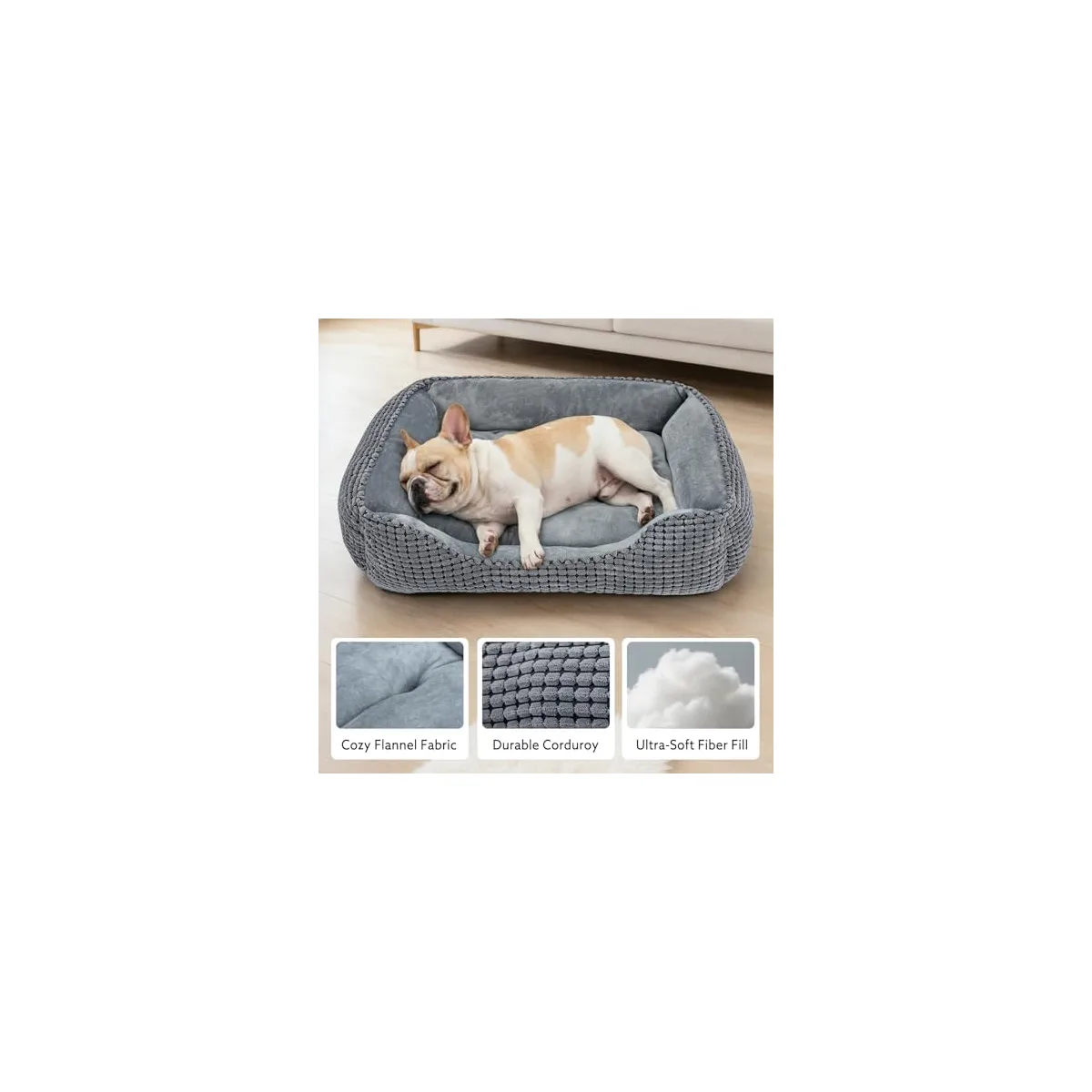 MIXJOY Dog Bed for Large Medium Small Dogs, Rectangle Washable Sleeping Puppy Bed, Soft Calming Cat Beds for Indoor Cats, Orthopedic Pet Sofa Bed, Anti-Slip Bottom with Multiple Size 20'', Grey — image 3