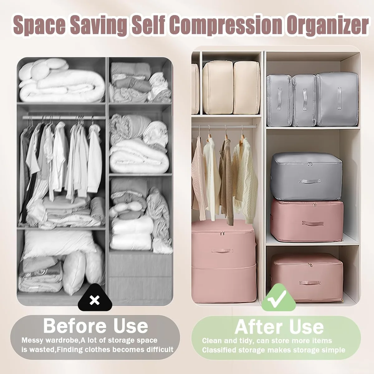 Space Saving Self Compression Organizer, Ultra Space Saving Self Compression Organizer, Heavy Duty Moving Bags, Storage Tote for Space Saving Gray, X-Large — image 9