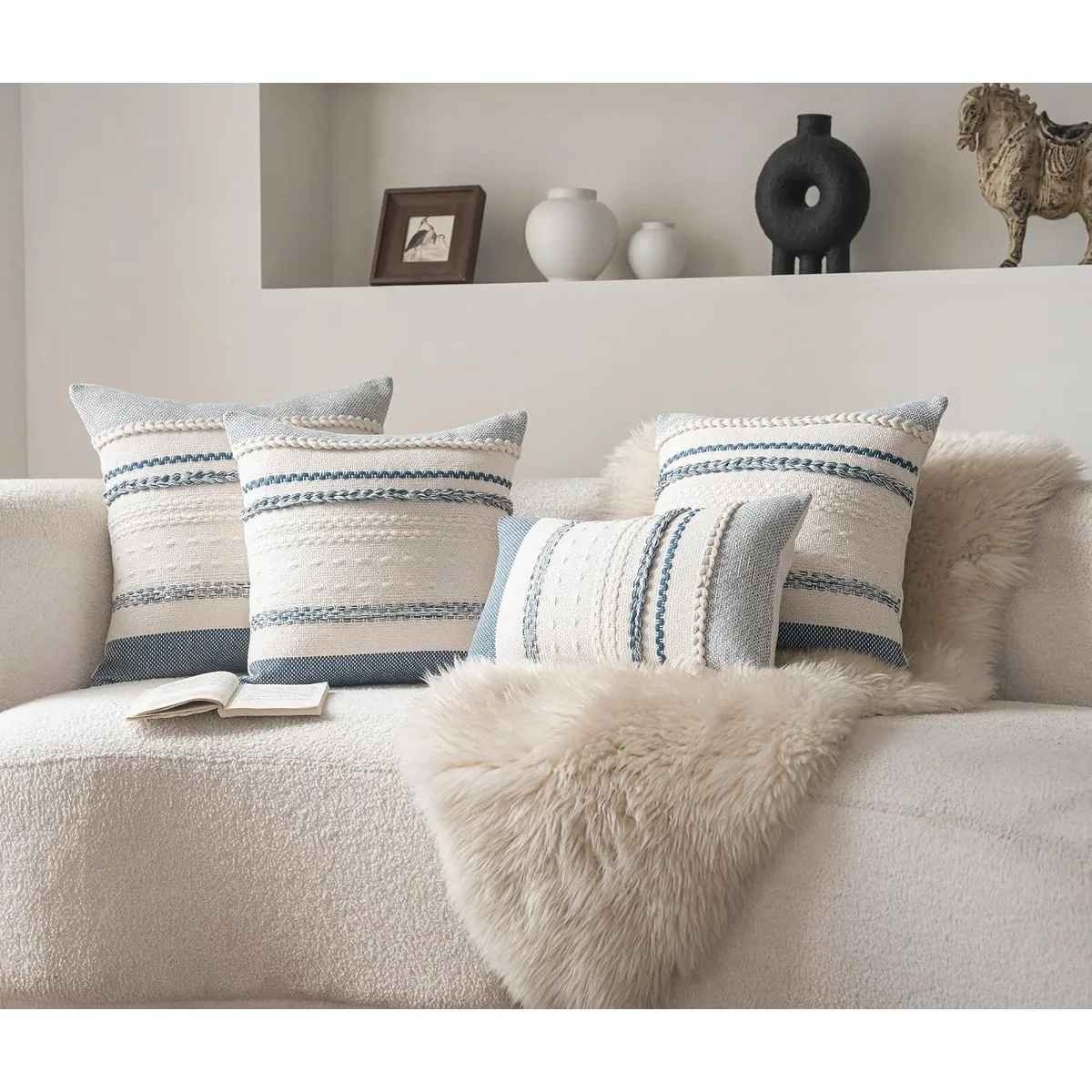 Cethom Boho Throw Pillow Covers 18x18 Inch Set of 2, Blue Textured Decorative Couch Pillow Cases for Farmhouse Home Decor, Accent Cushion Cover for Sofa, Bed, Living Room, Bedroom — image 6