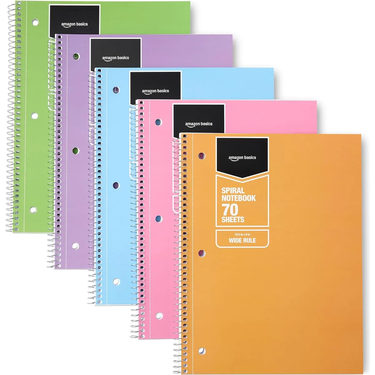 Amazon Basics College-Ruled Spiral Notebooks, 70 Sheets, 10.5" x 8", Perforated Pages, Assorted Pastel Solid Colors, 5-Pack — image 8
