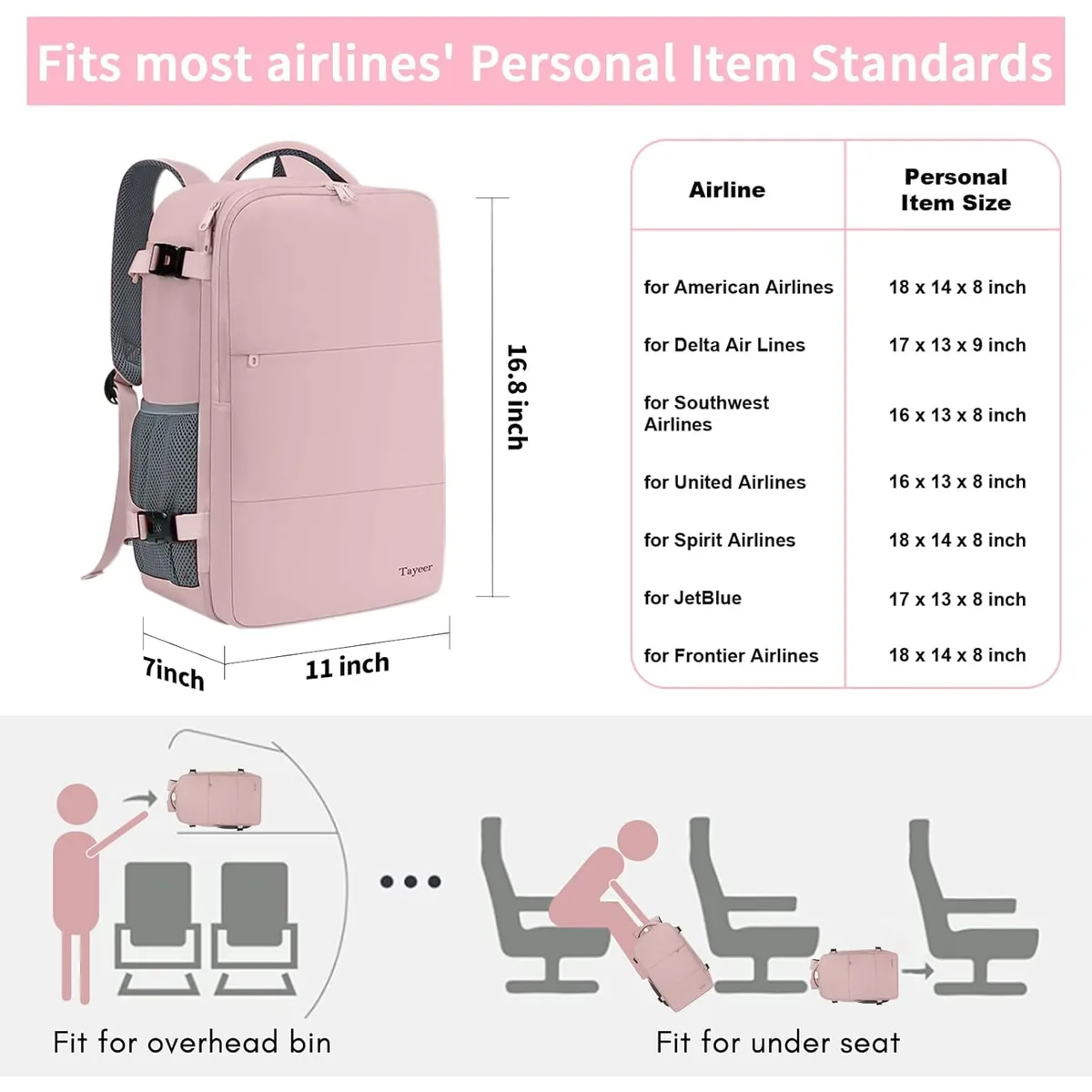 Taygeer Travel Backpack for Women, TSA Carry On Backpack Flight Approved — image 3
