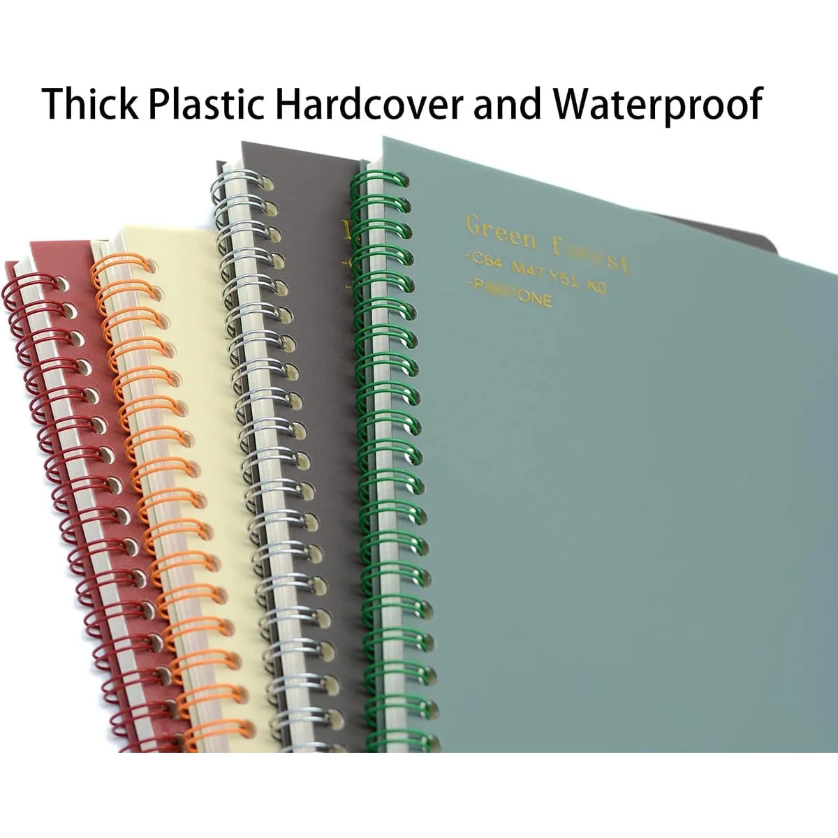 Yansanido Spiral Notebook, 4 Pcs 8.3 Inch x 5.9 Inch A5 Thick Plastic Hardcover 8mm Ruled 4 Color 80 Sheets -160 Pages Journals for Study and Notes (style 10-Wine Red,Brown,Green,ivory, A5) — image 4