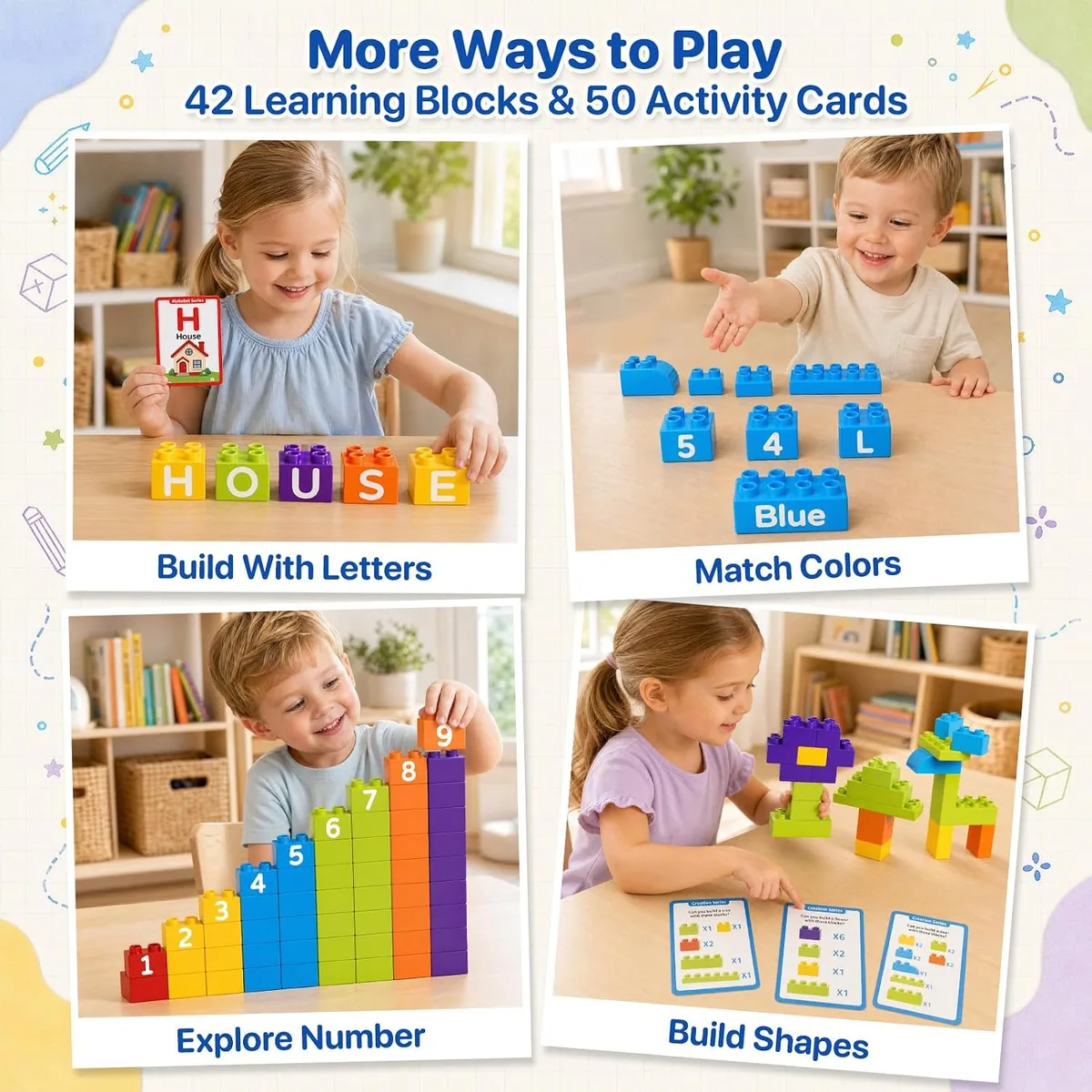 Large Building Blocks for Toddlers: 42 Learning Blocks & 50 Activity Cards — image 4