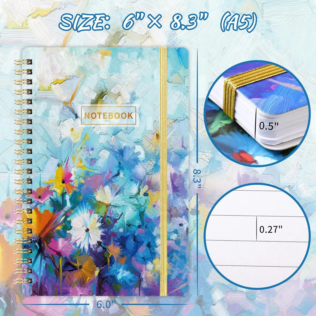 Spiral Notebook - 3 Pack A5 Ruled Journal Notebook, 8.3'' × 6'', 3 × 160 Pages, Journal for Women, College Ruled Notebook, Spiral Notebook with Back Pocket, Great Notebooks for School, Home & Office — image 5