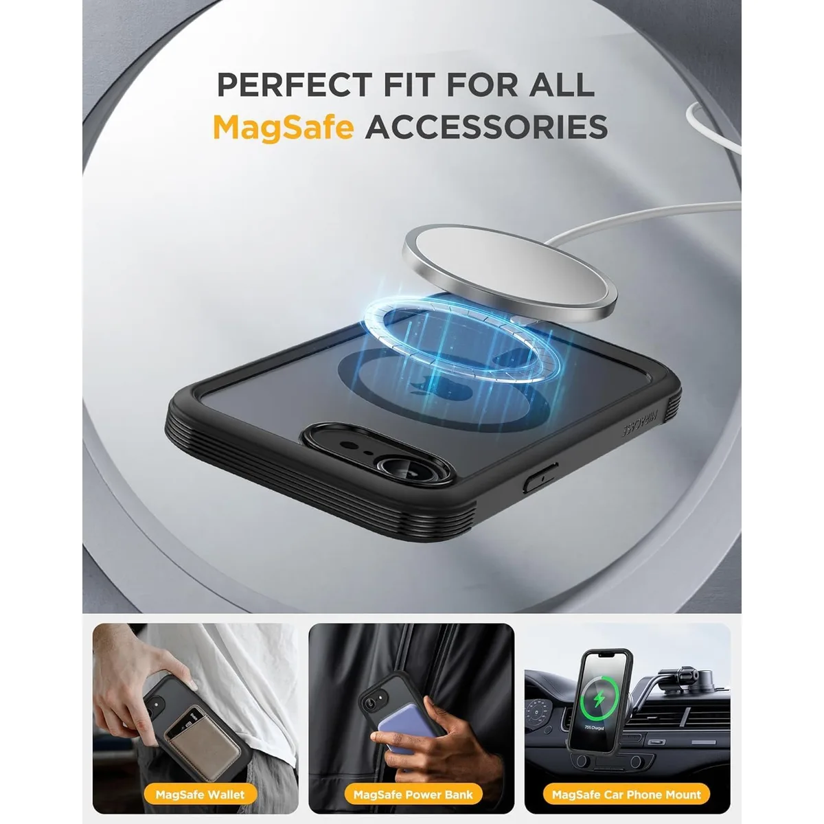 Miracase for iPhone 17e Case & iPhone 16e Case, Full-Body Phone with Built-in Glass Screen Protector, [Magnetic with MagSafe] Military Drop Proof 17 E/ 16 E Cover Bumper 6.1 inch, Black — image 5