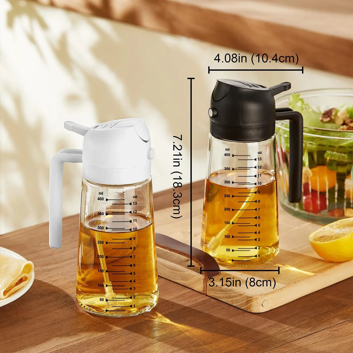 TrendPlain 16oz/470ml Glass Olive Oil Sprayer for Cooking – 2 in 1 Olive Oil Dispenser Bottle for Kitchen Gadgets and Air Fryer Accessories, Salad, BBQ - Black — image 5