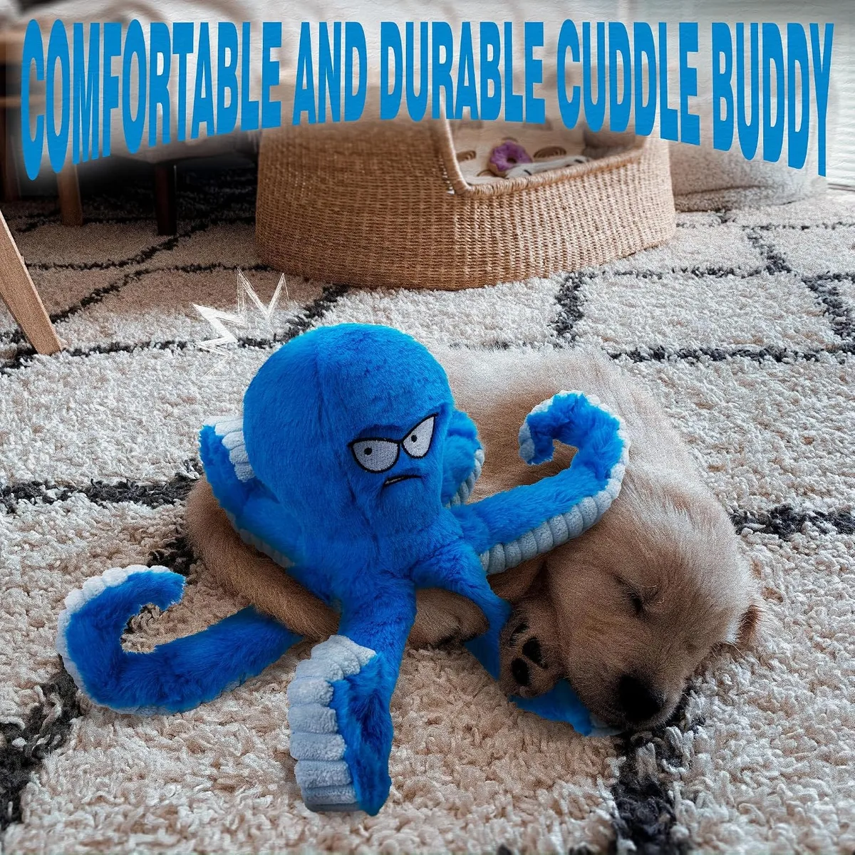LEGEND SANDY Tough Dog Toys, Stuffed Chew Large Dog Toys to Keep Them Busy, Interactive Squeaky Tug of War Doggie Toy, Crinkle Blue Octopus — image 8