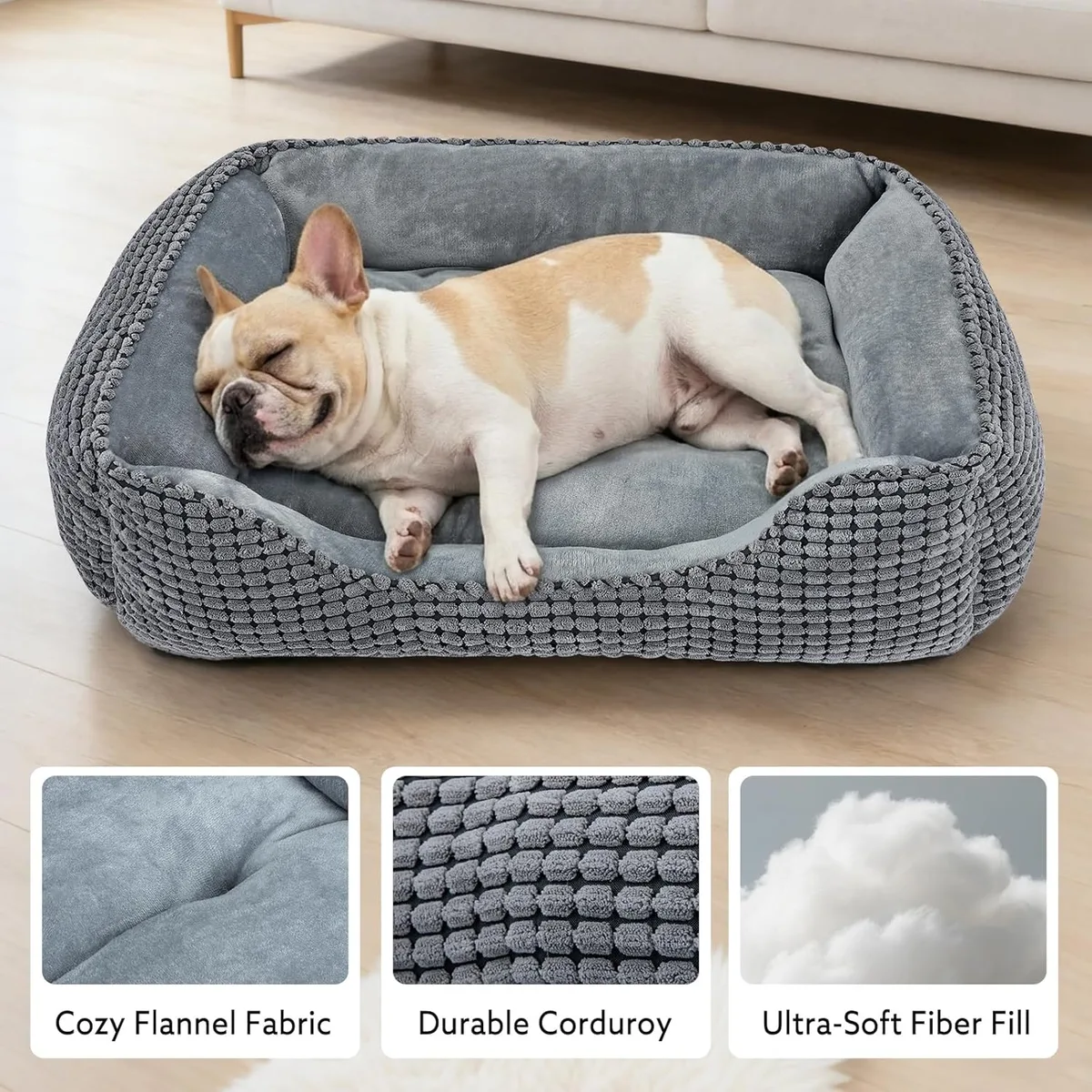 MIXJOY Dog Bed for Large Medium Small Dogs, Rectangle Washable Sleeping Puppy Bed, Soft Calming Cat Beds for Indoor Cats, Orthopedic Pet Sofa Bed, Anti-Slip Bottom with Multiple Size 20'', Grey — image 8