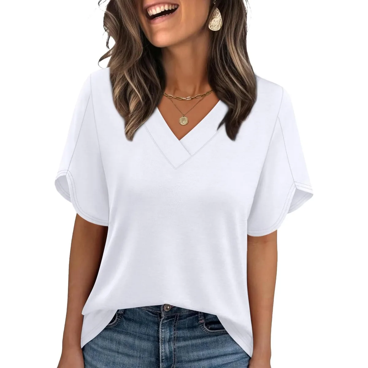 WIHOLL Womens Summer Tops Short Petal Sleeve Shirts Fashion V Neck Womens Clothing — image 2