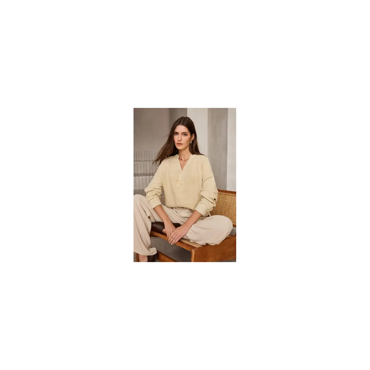 Dokotoo Long Sleeve Shirts for Women Casual V Neck Oversized Blouses Tops — image 4