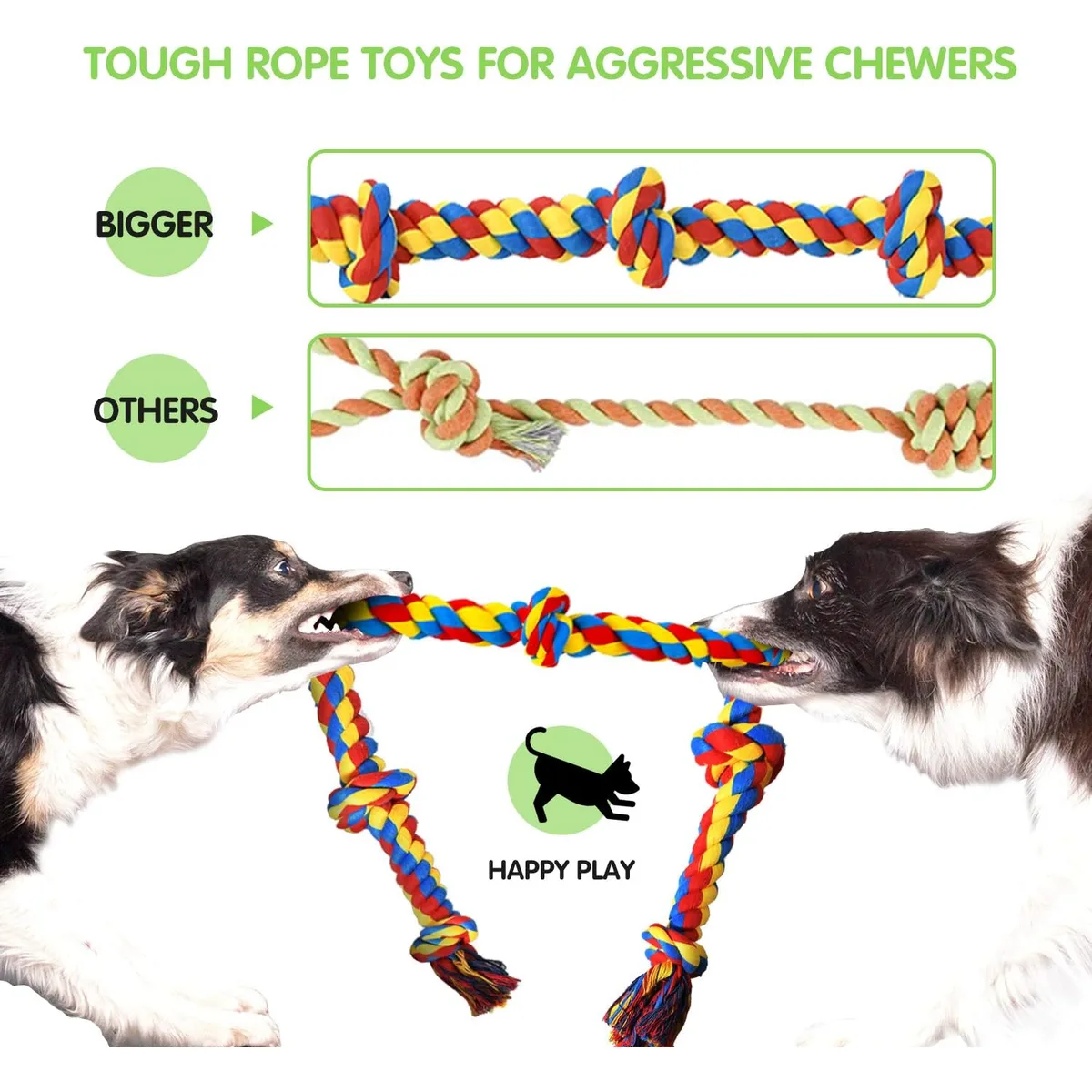 SHARLOVY Large Tough Chew Toys for Aggressive Chewers, 9 Pack Dog Rope Toys — image 3