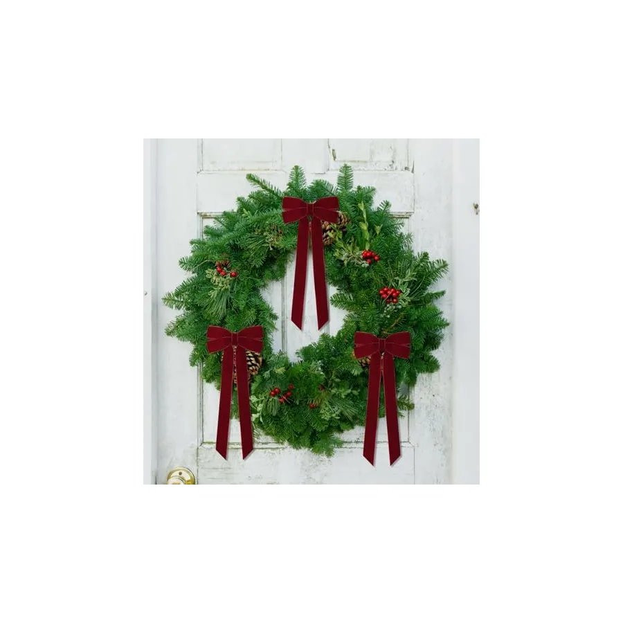 12Pcs Burgundy Velvet Ribbon Bows Christmas Tree Decorations,5in x 10in Xmas Ornaments for Tree Home Party Front Door Wreath Garland Holiday Decor — image 7