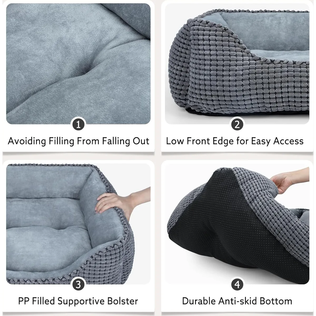 MIXJOY Dog Bed for Large Medium Small Dogs, Rectangle Washable Sleeping Puppy Bed, Soft Calming Cat Beds for Indoor Cats, Orthopedic Pet Sofa Bed, Anti-Slip Bottom with Multiple Size 20'', Grey — image 10