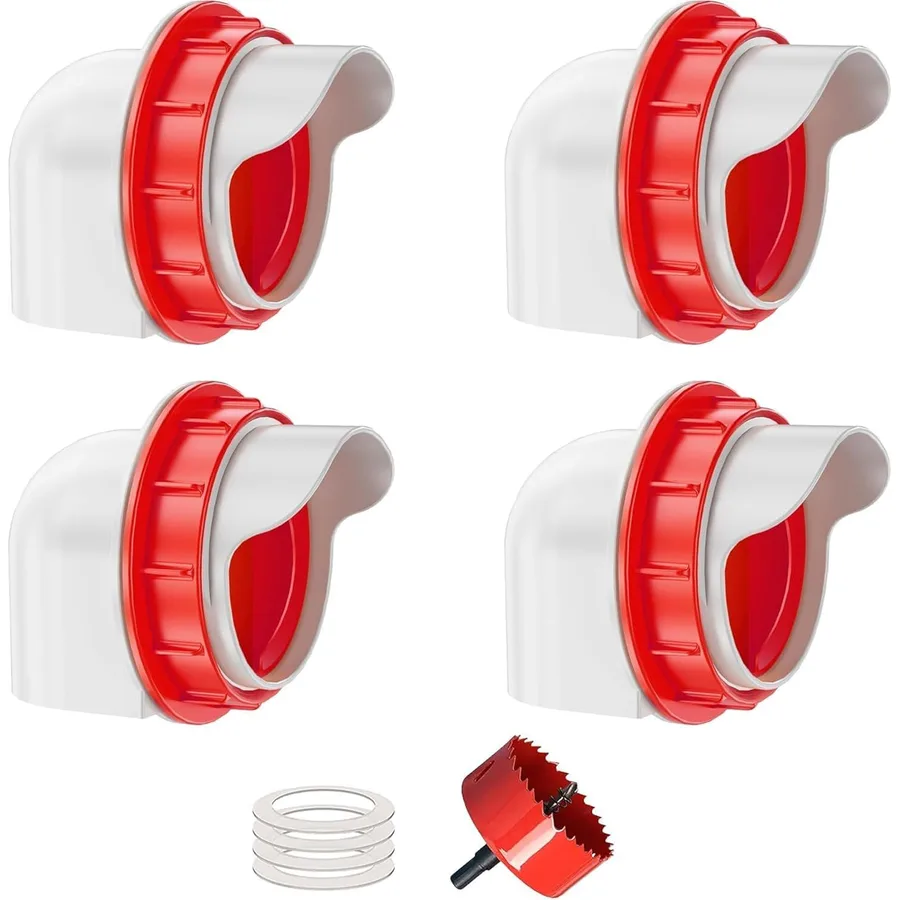 Chicken Feeders No Waste, DIY Automatic Poultry Feeder - 4 Ports Red