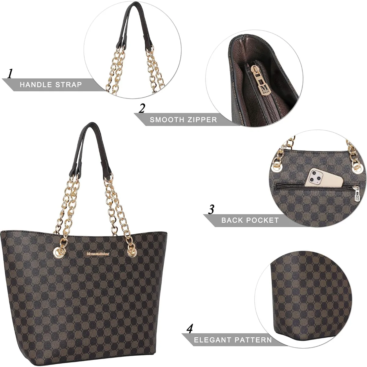 Montana West Tote Bag for Women Classic Monogram Purses and Handbags — image 7
