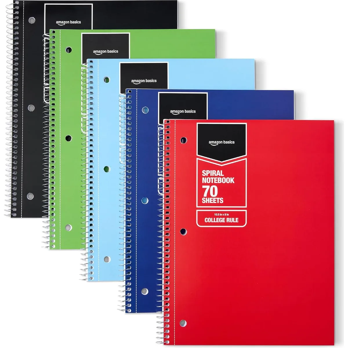 Amazon Basics College-Ruled Spiral Notebooks, 70 Sheets, 10.5" x 8", Perforated Pages, Assorted Pastel Solid Colors, 5-Pack — image 6