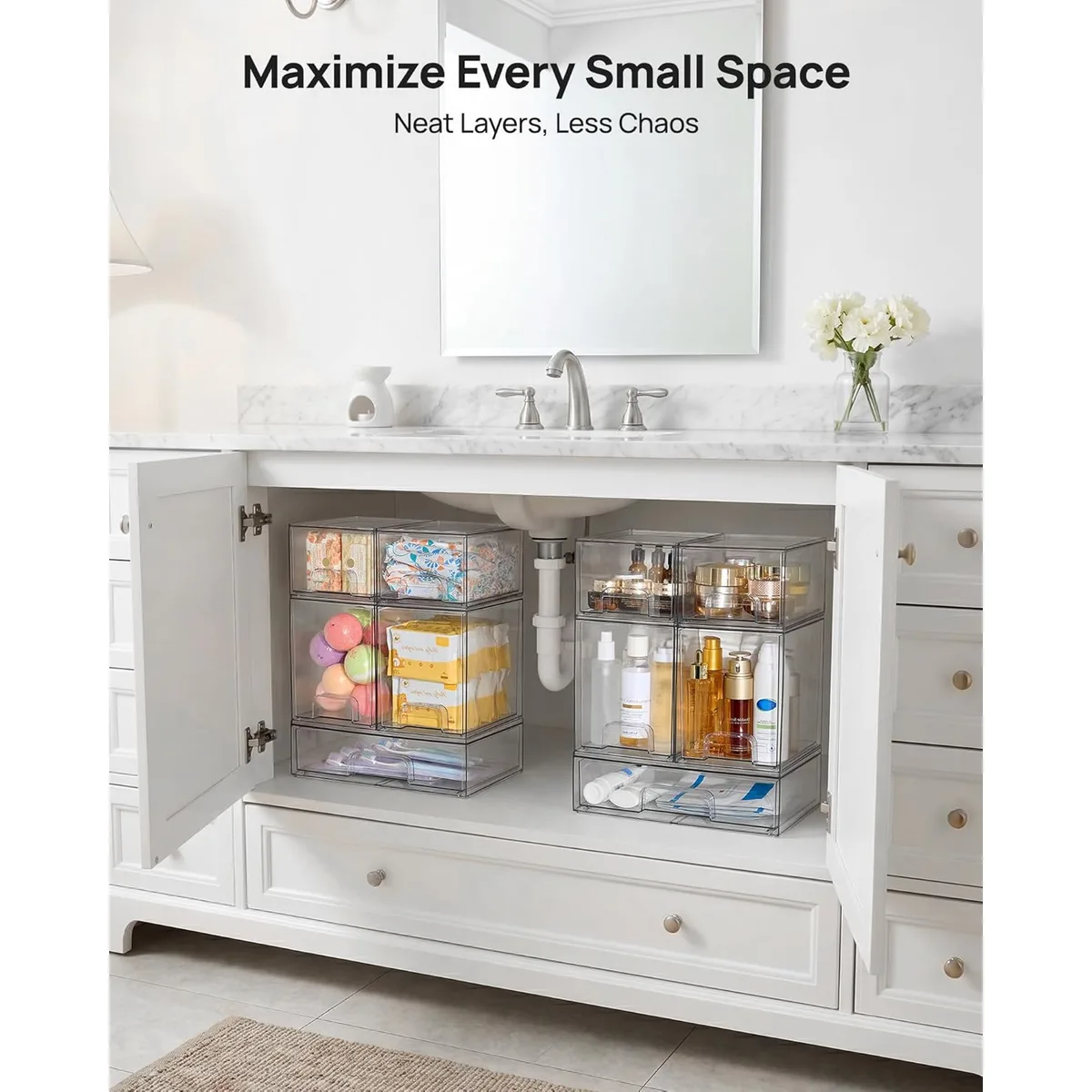 Vtopmart Clear Stackable Storage Drawers Set of 5, Plastic Organizer Bins — image 6