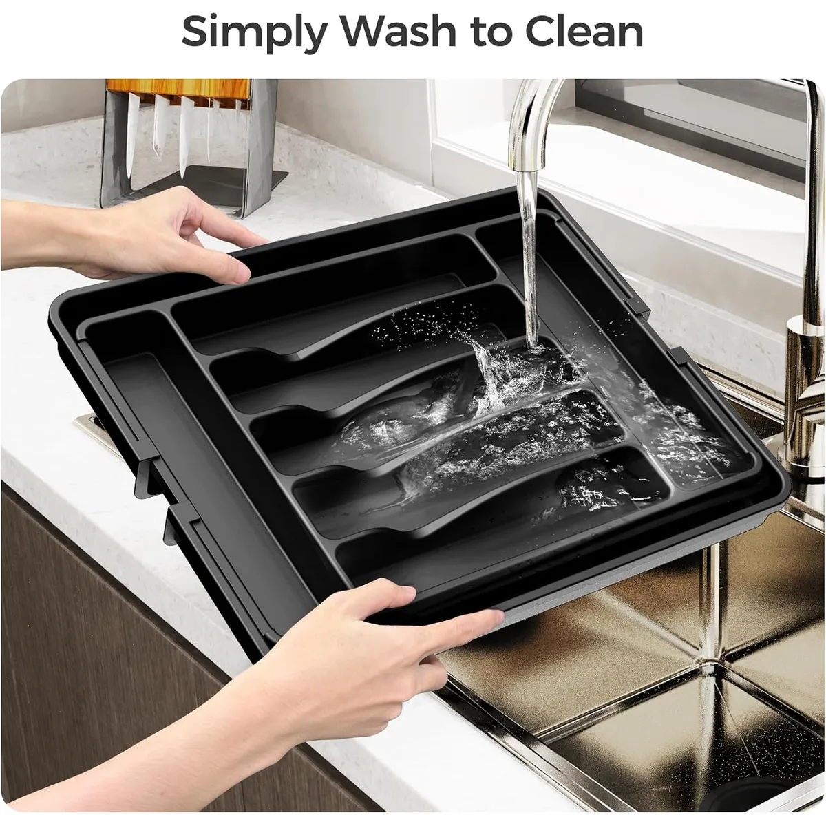 ukeetap Extra Large Expandable Silverware Organizer, Flatware Tray, Black — image 5