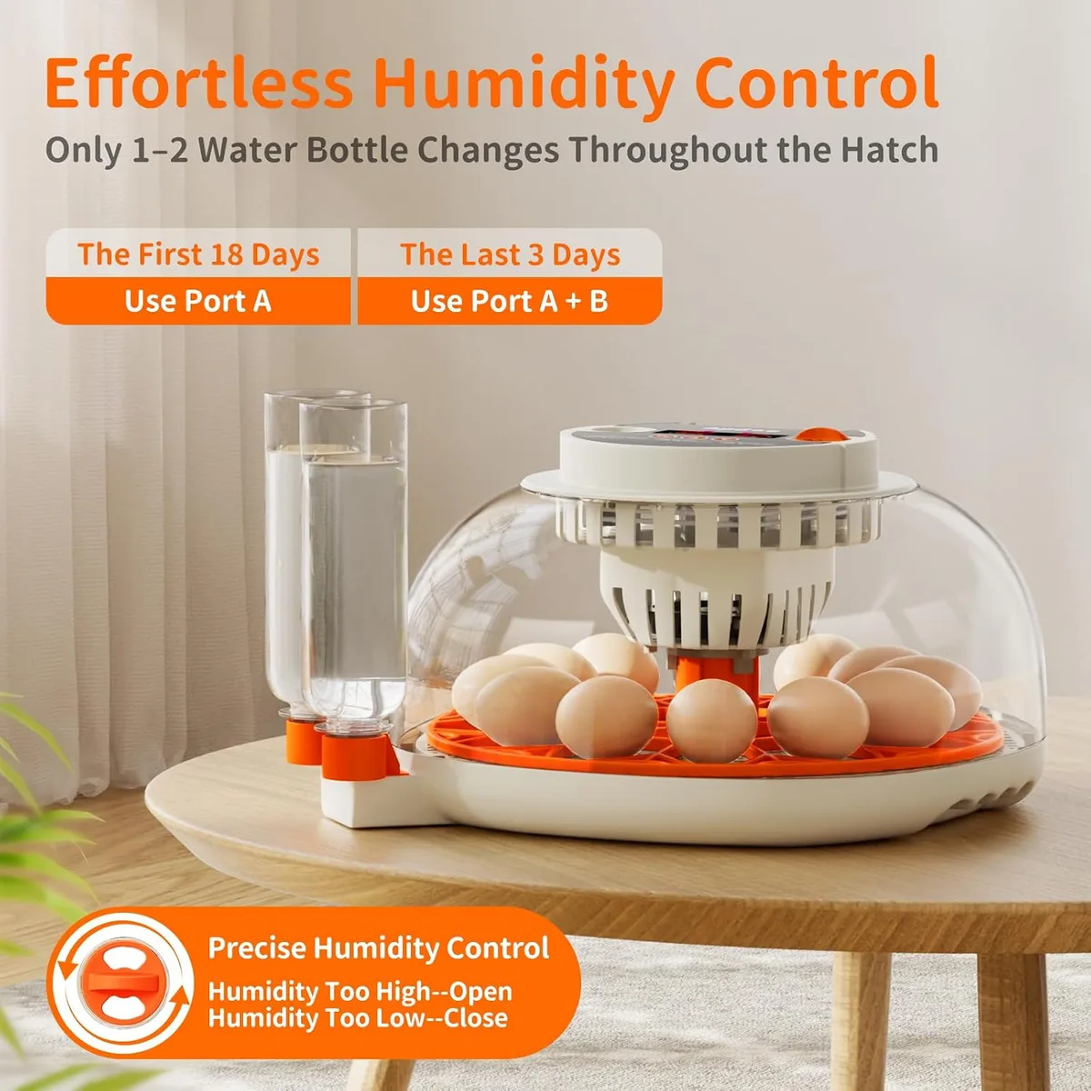 APDOE Egg Incubators for Hatching Eggs, Temperature and Humidity Control, Automatic Egg Turning, Egg Candler, External Water Bottle, Air Vent, for Chicken, Duck & Quail Eggs, 12 Eggs — image 4