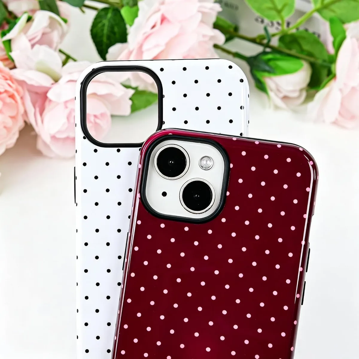 Polka Dot Pattern Phone Case for iPhone 13/14 6.1", Wine — image 5