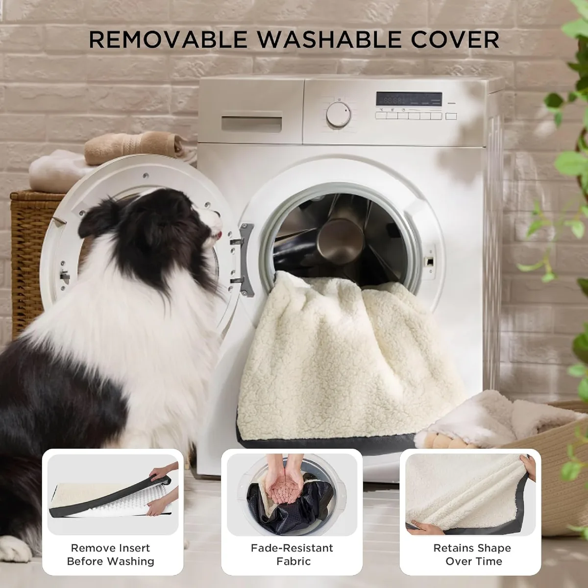 Bedsure Washable Dog Beds Large Sized Dog with Comfy Sherpa, 36x27in Grey — image 5