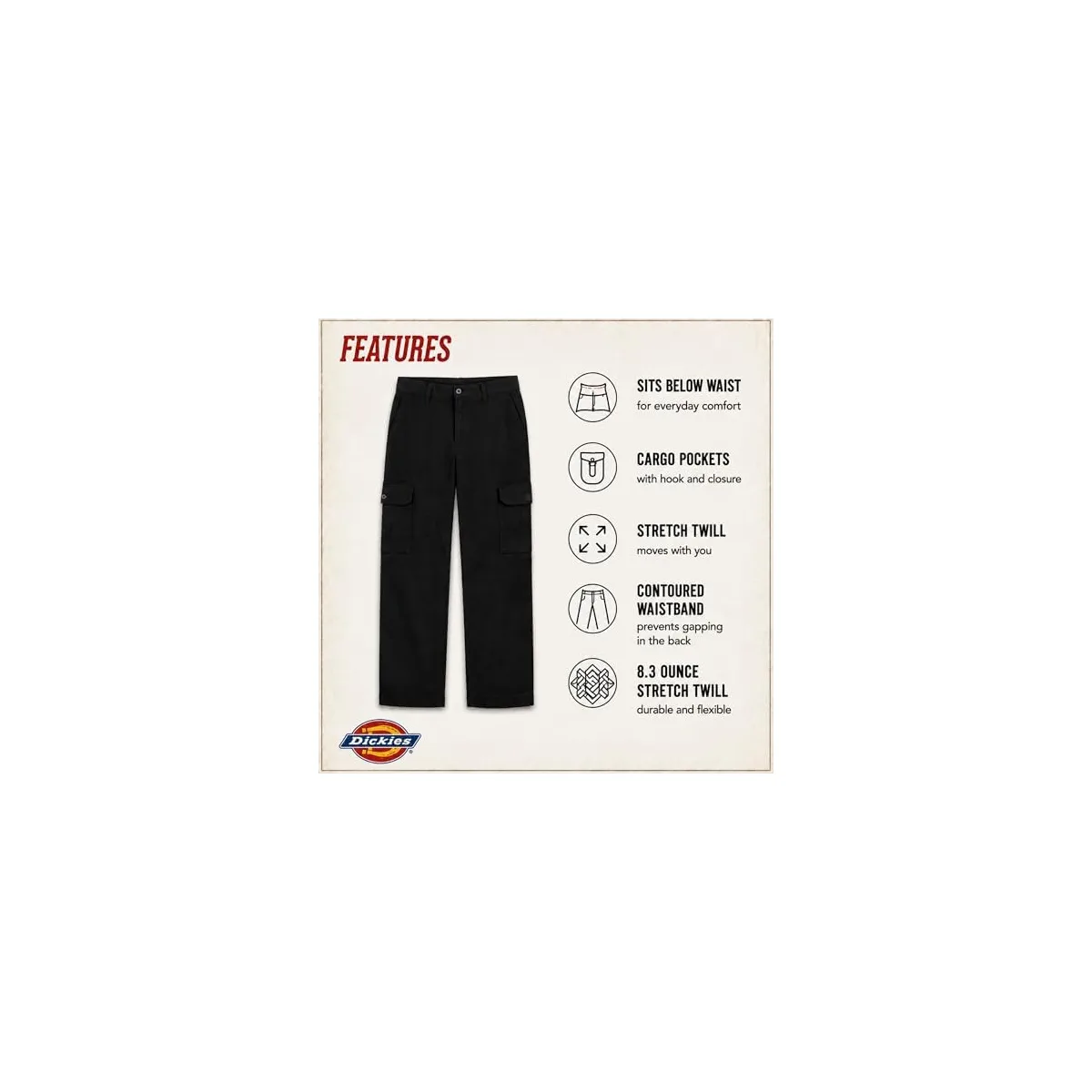 Dickies Women's Stretch Twill Straight Leg Cargo Pants Sits Below Waist — image 7