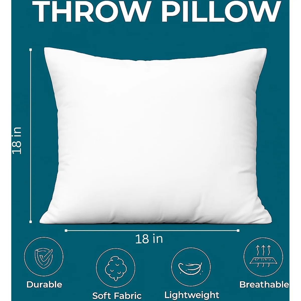 LANE LINEN 4 Pack 18x18 White Throw Pillow Inserts for Decorative Pillow Covers, Couch Pillows for Living Room, Fluffy Pillows for Bed — image 4