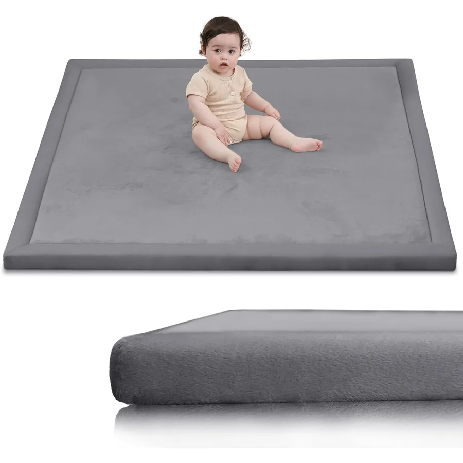 Huloo Sleep Ultra Soft Baby Play Mat for Floor,1.3" Thick Elasti-Foam 50x50 Playpen Mat for Toddlers Infant kids,Non-Slip Backing Safe for Crawling&Tummy Time,Tatami Style Dark Grey