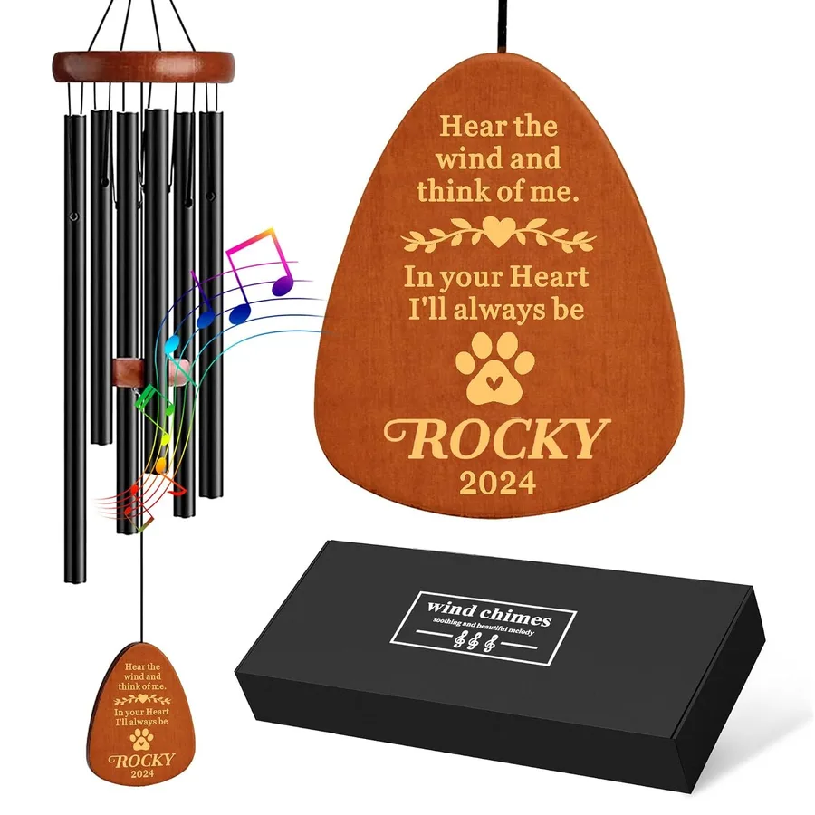 Personalized Dog Memorial Gifts for Loss of Dog, 25.5'' Pet Memorial Gifts for Dogs, Pet Memorial Wind Chimes, Loss of Dogs Sympathy Gift, Pet Passing Away Gift for Loss Loved One Design 2, Black