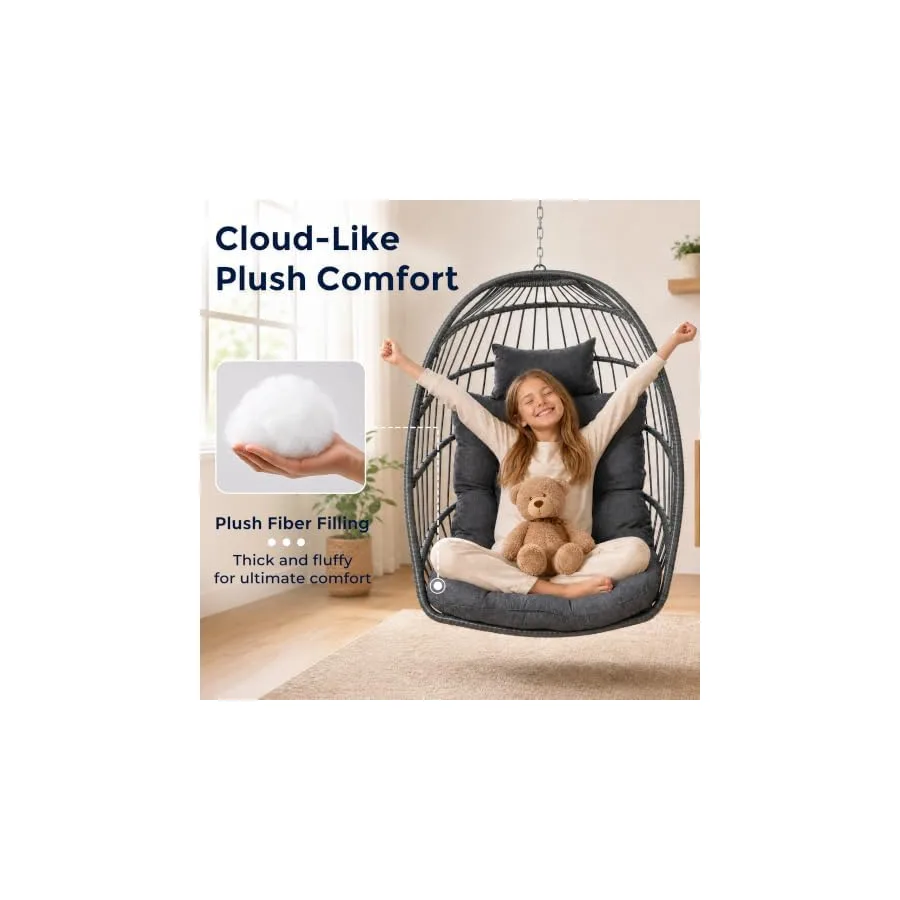 SWITTE Egg Chair Outdoor with Stand, Indoor Wicker Hanging Egg Swing, Grey — image 5