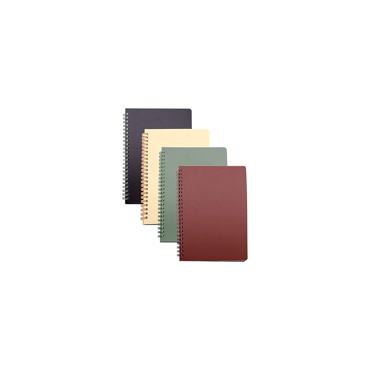 Yansanido Spiral Notebook, 4 Pcs 8.3 Inch x 5.9 Inch A5 Thick Plastic Hardcover 8mm Ruled 4 Color 80 Sheets -160 Pages Journals for Study and Notes (style 10-Wine Red,Brown,Green,ivory, A5) — image 7