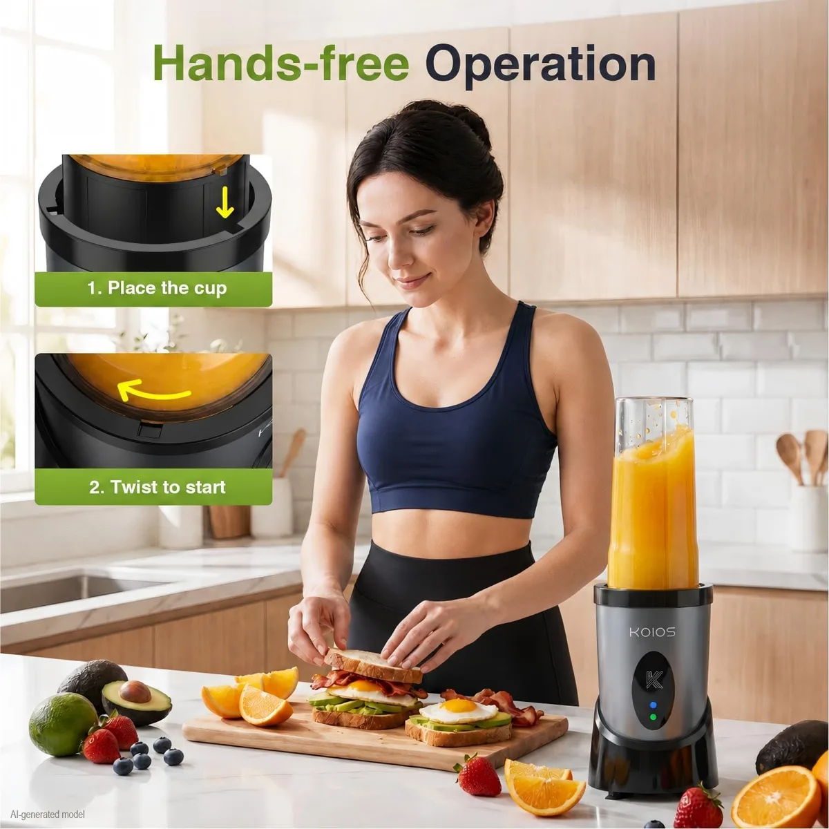 KOIOS Smoothie Blender Kitchen, 900W Personal Blenders with 3 To-Go Cups — image 4