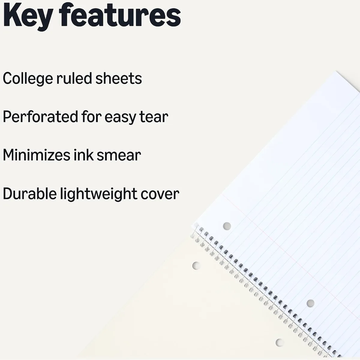 Amazon Basics College-Ruled Spiral Notebooks, 70 Sheets, 10.5" x 8", Perforated Pages, Assorted Pastel Solid Colors, 5-Pack — image 2