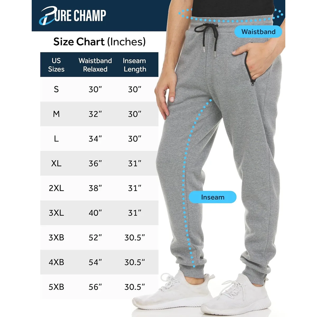 PURE CHAMP Sweatpants for Men 3 Pack Fleece Athletic Workout Joggers Mens Sweatpants with Zipper Pockets Size S-3XL — image 2