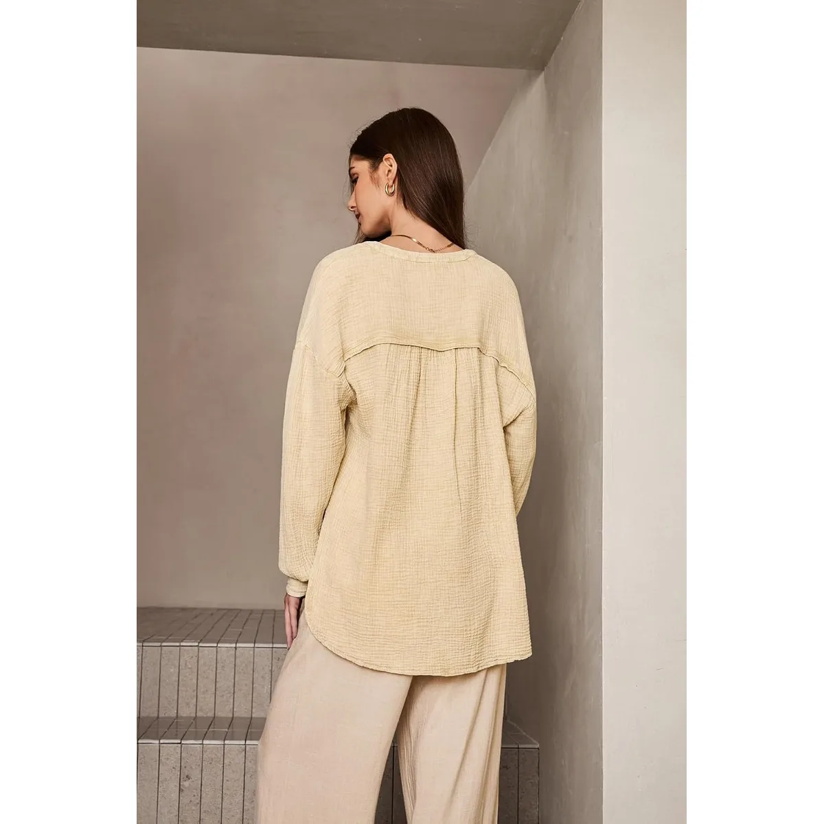 Dokotoo Long Sleeve Shirts for Women Casual V Neck Oversized Blouses Tops — image 5