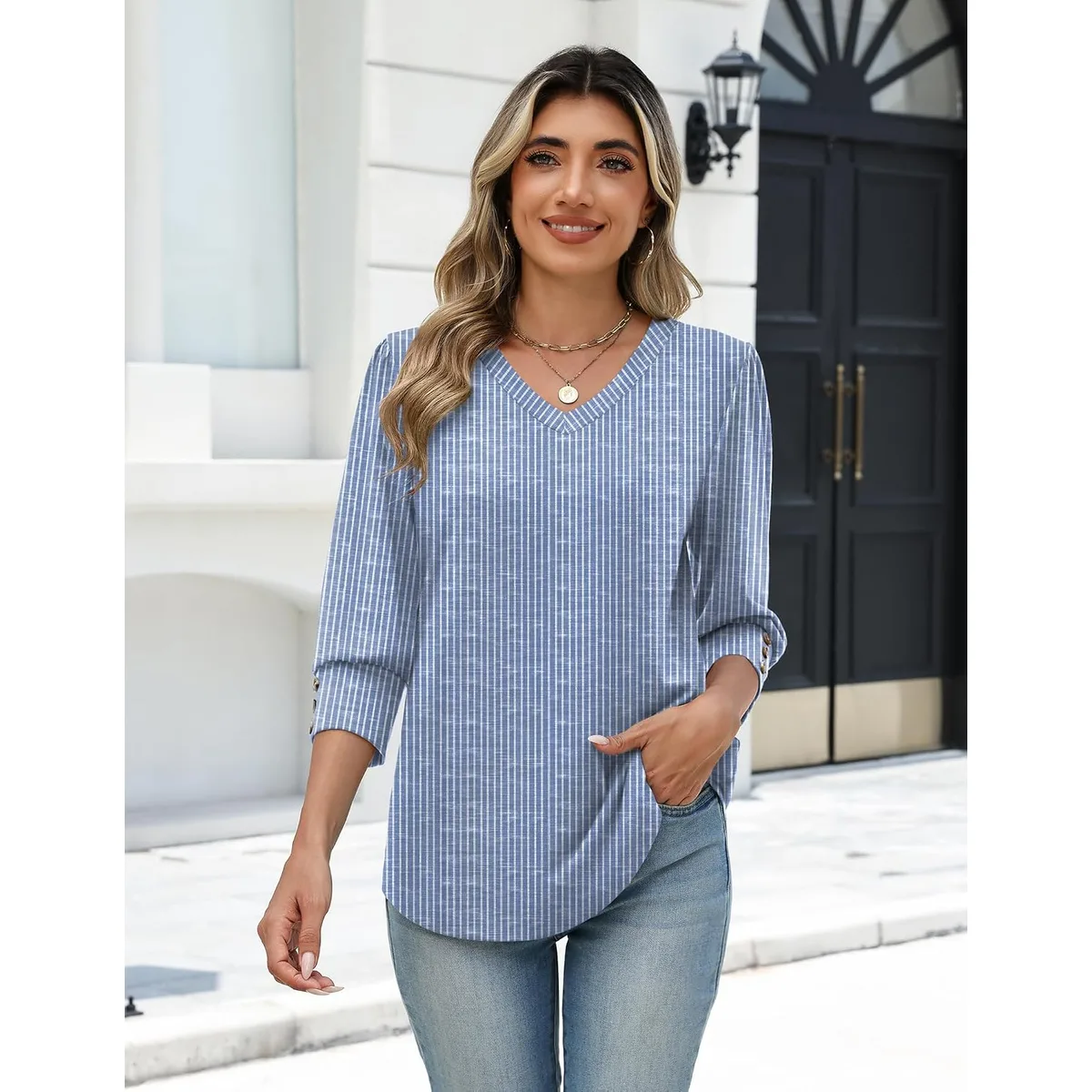 Zeagoo Womens 3/4 Sleeve V Neck T Shirts Dressy Casual Tops — image 5