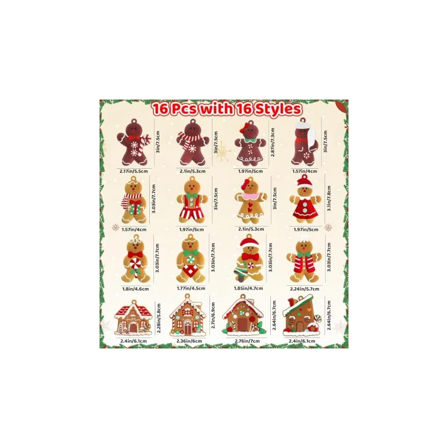 kockuu 16pcs Gingerbread Man Ornaments for Christmas Tree Decorations — image 6